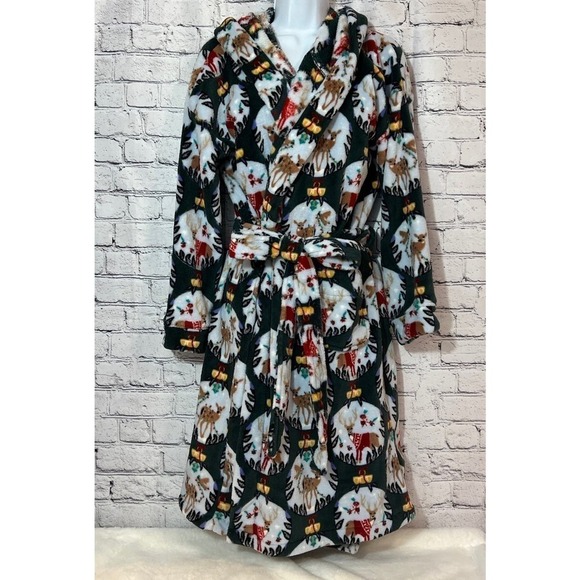 Vera Bradley Women’s Plush Robe Merry Mischief Ornaments Christmas Hooded S/M